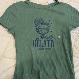 American Eagle Outfitters Green Tee with Blue Gelato Print